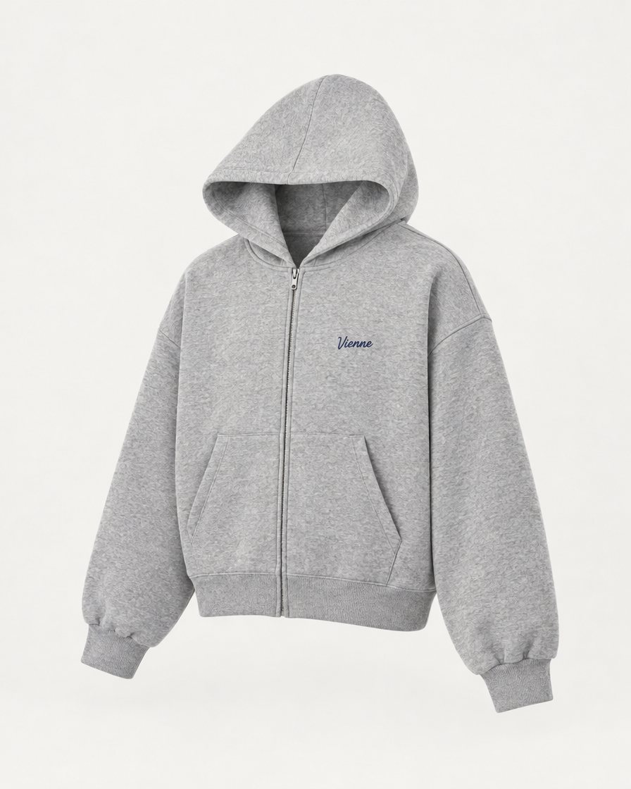 Concept image: heather grey Signé Zip Hoodie, three quarter view